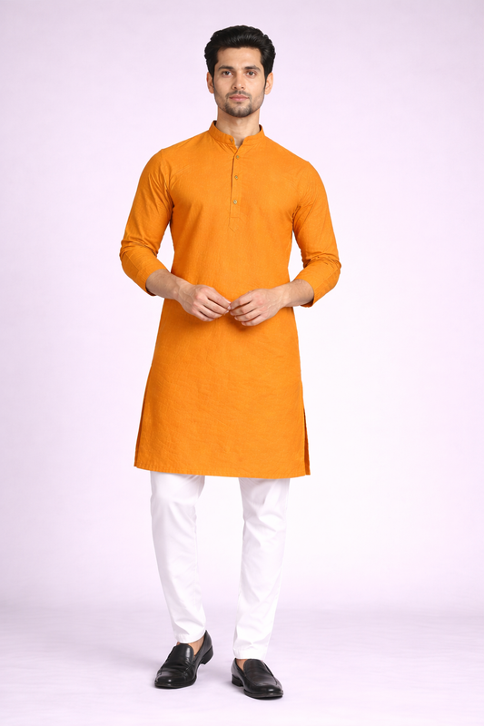 Solid Orange Cotton Kurta