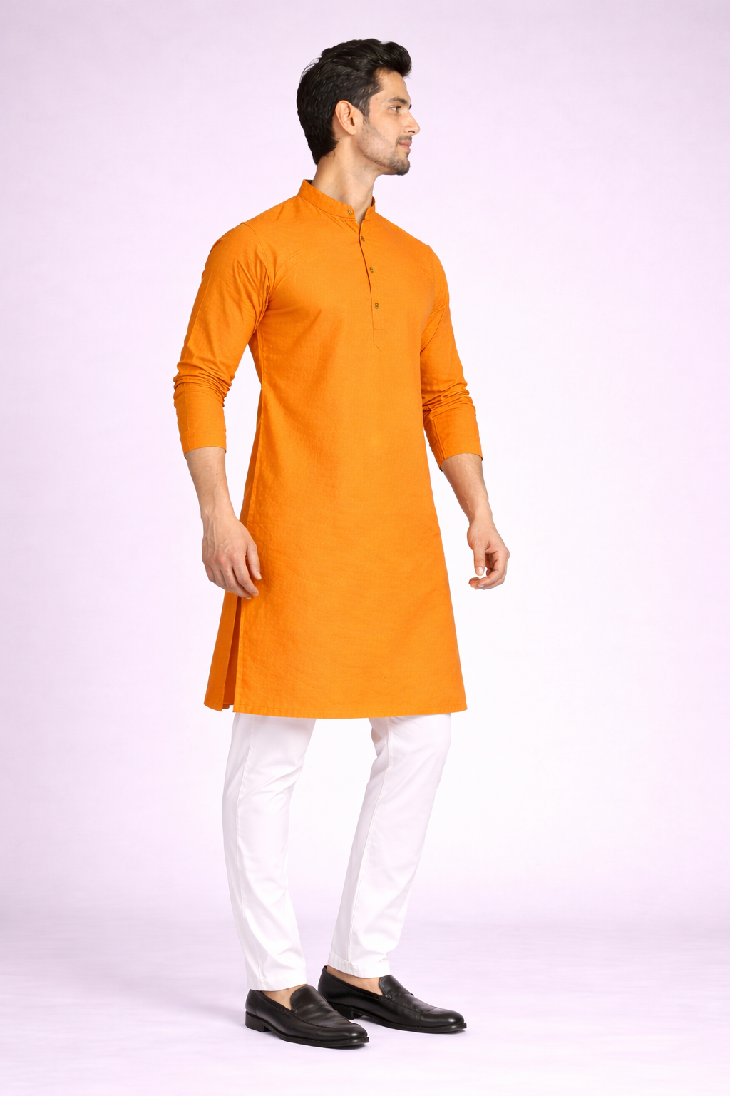 Solid Orange Cotton Kurta