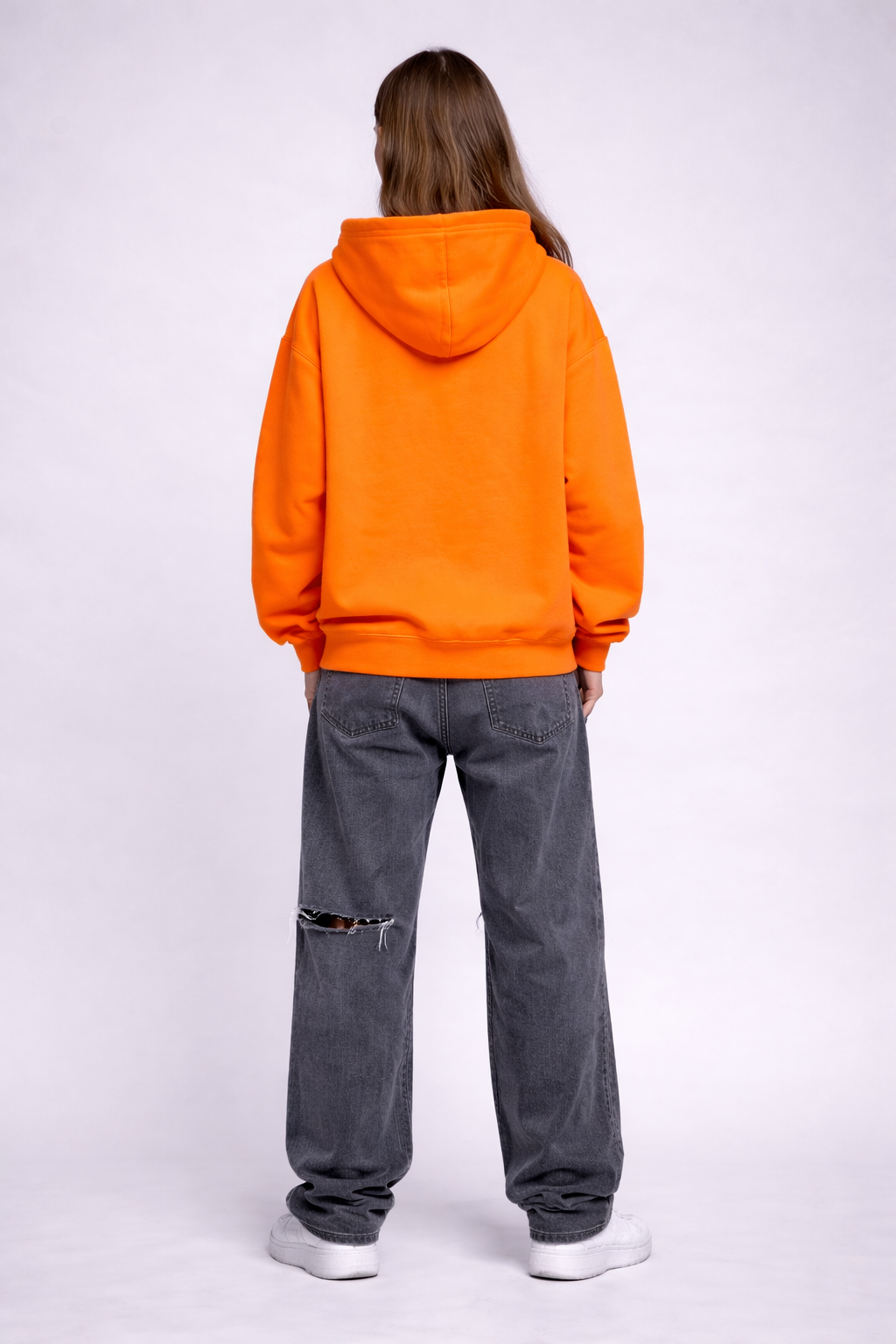 Orange printed Oversized Hoodie