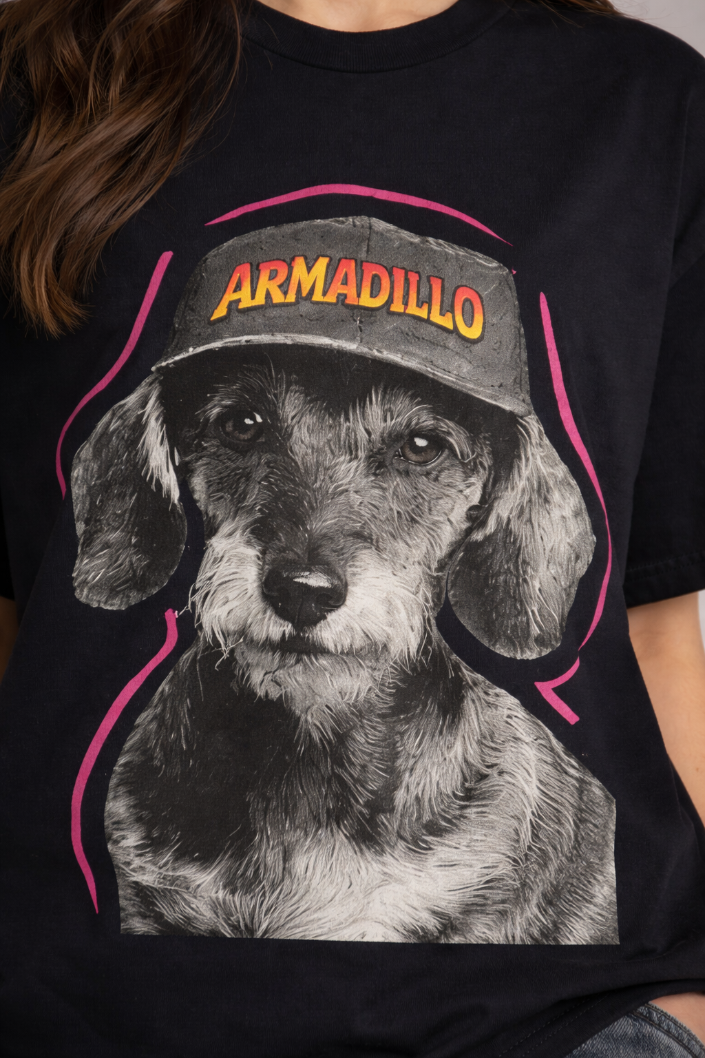 Dog Printed Black Oversized Tshirt